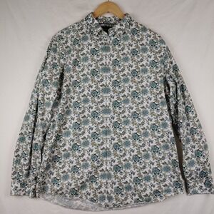 Reserved Shirt Mens XL White Blue Floral Print Long Sleeve Button Down